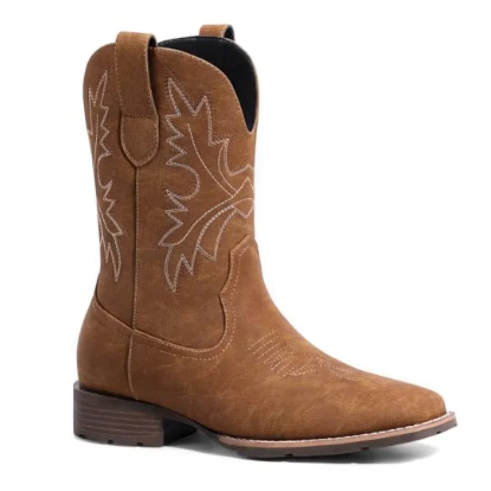 Men’s Western Cowboy Boots – Classic Embroidered Square Toe
